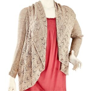 Scott Tan Cardigan Sweater with Lace Knit Design size L